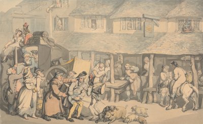 Bodmin Cornwall- Die Ankunft der Postkutsche von Thomas Rowlandson